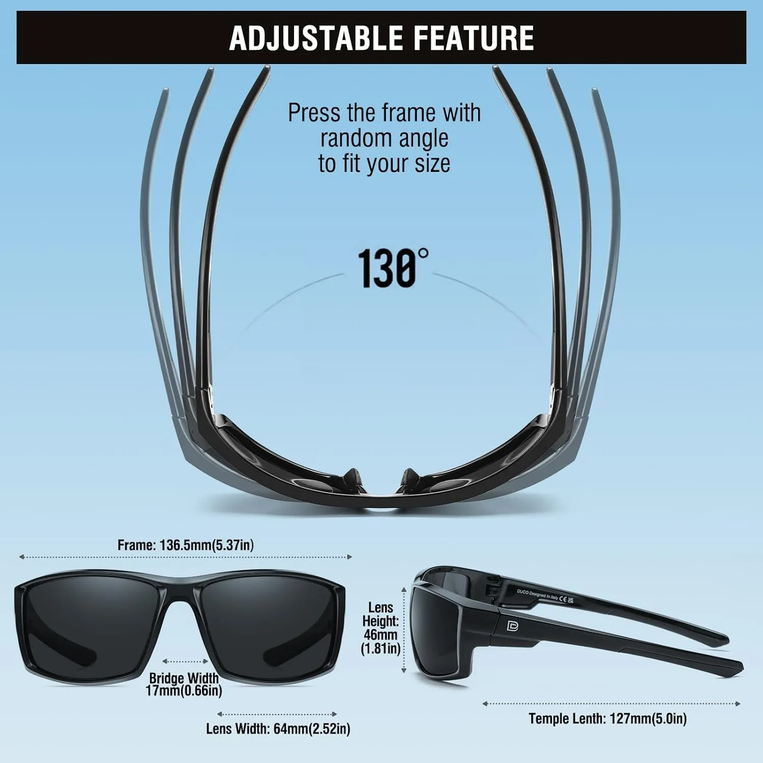 DUCO Polarized Sports Sunglasses for Men Women UV400 Protection Lightweight Frame for Fishing Driving Running F103