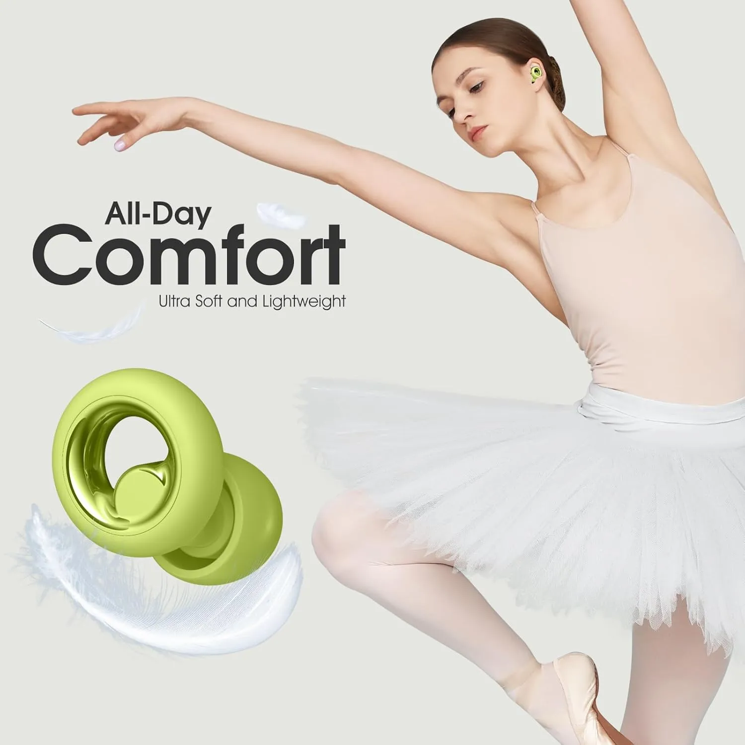 Ear Plugs for Sleeping Noise Cancelling, Soft Ear Plugs for Concert, 45dB Reusable Ear Plugs for Noise Reduction with 8 Ear Tips, Silicone Hearing Protection Earplugs for Sleep, Work(Lemon Lime)