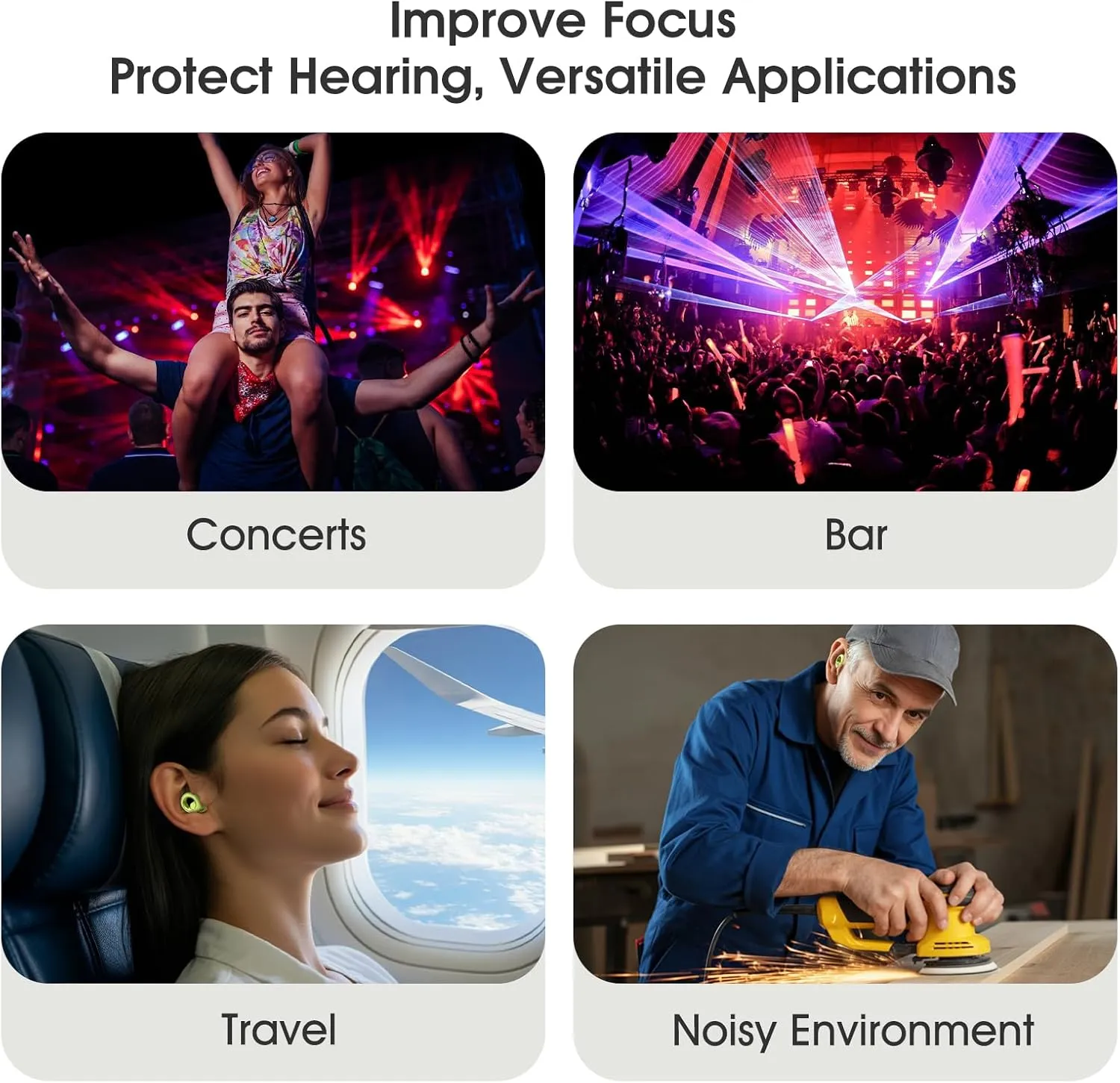 Ear Plugs for Sleeping Noise Cancelling, Soft Ear Plugs for Concert, 45dB Reusable Ear Plugs for Noise Reduction with 8 Ear Tips, Silicone Hearing Protection Earplugs for Sleep, Work(Lemon Lime)