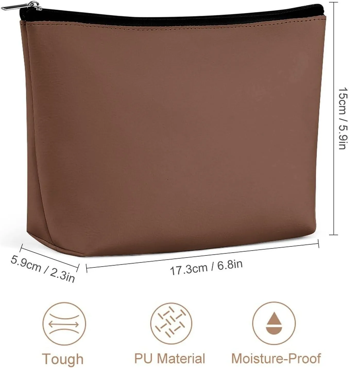 Elegant Makeup Bag, Brown Solid Color Elegant Cosmetic Bag Large Capacity Pouch Portable Organizer for Men & Women
