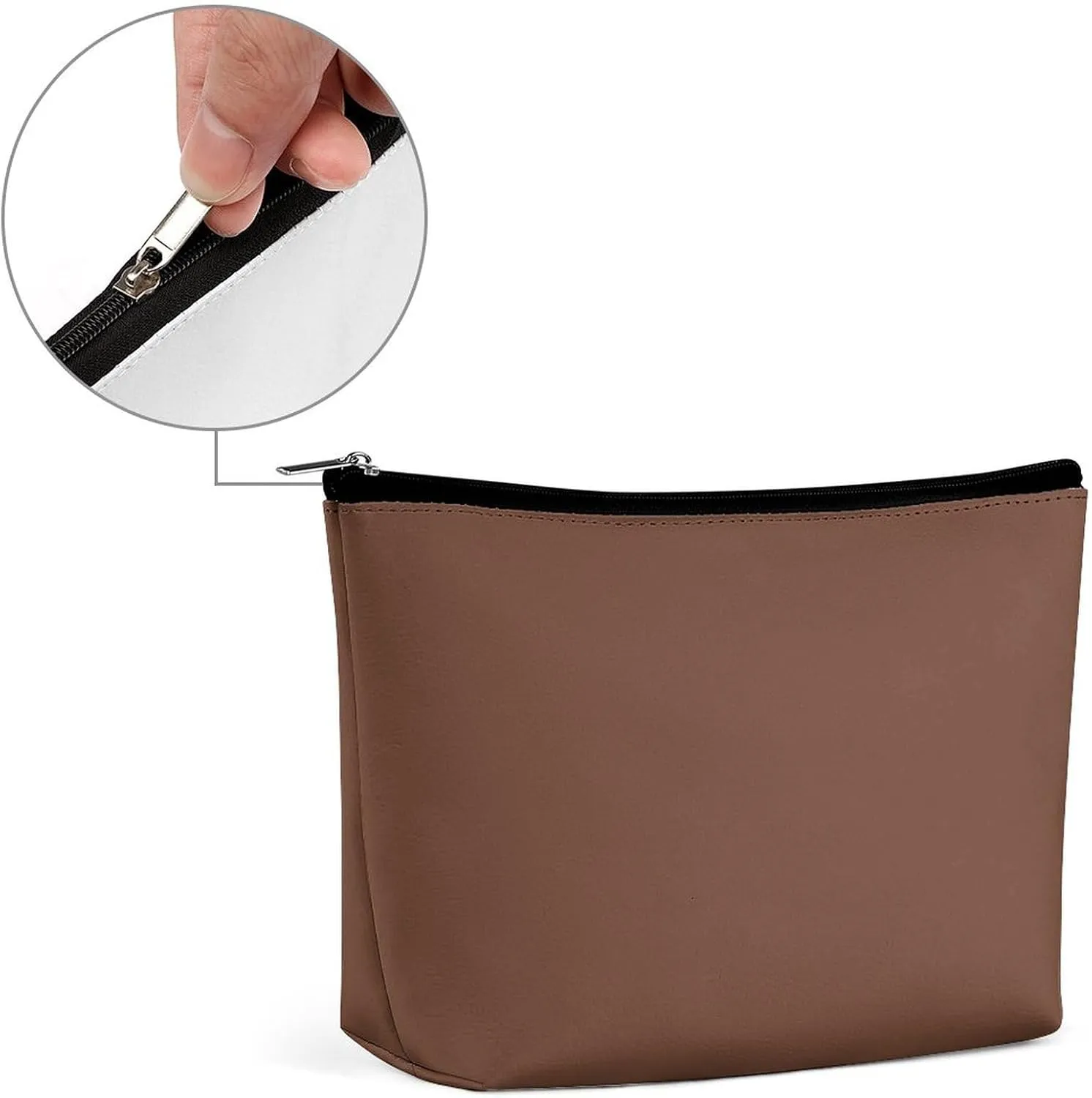 Elegant Makeup Bag, Brown Solid Color Elegant Cosmetic Bag Large Capacity Pouch Portable Organizer for Men & Women
