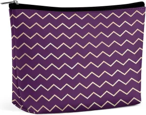 Elegant Makeup Bag, Chevron Stripes Line Gold Metallic Purple Violet Cosmetic Bag Large Capacity Pouch Portable Organizer for Men & Women
