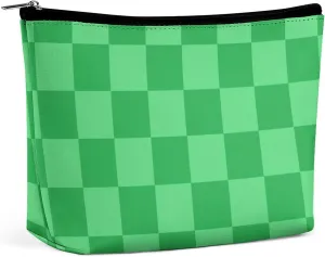 Elegant Makeup Bag, Green Checker Cosmetic Bag Large Capacity Pouch Portable Organizer for Men & Women