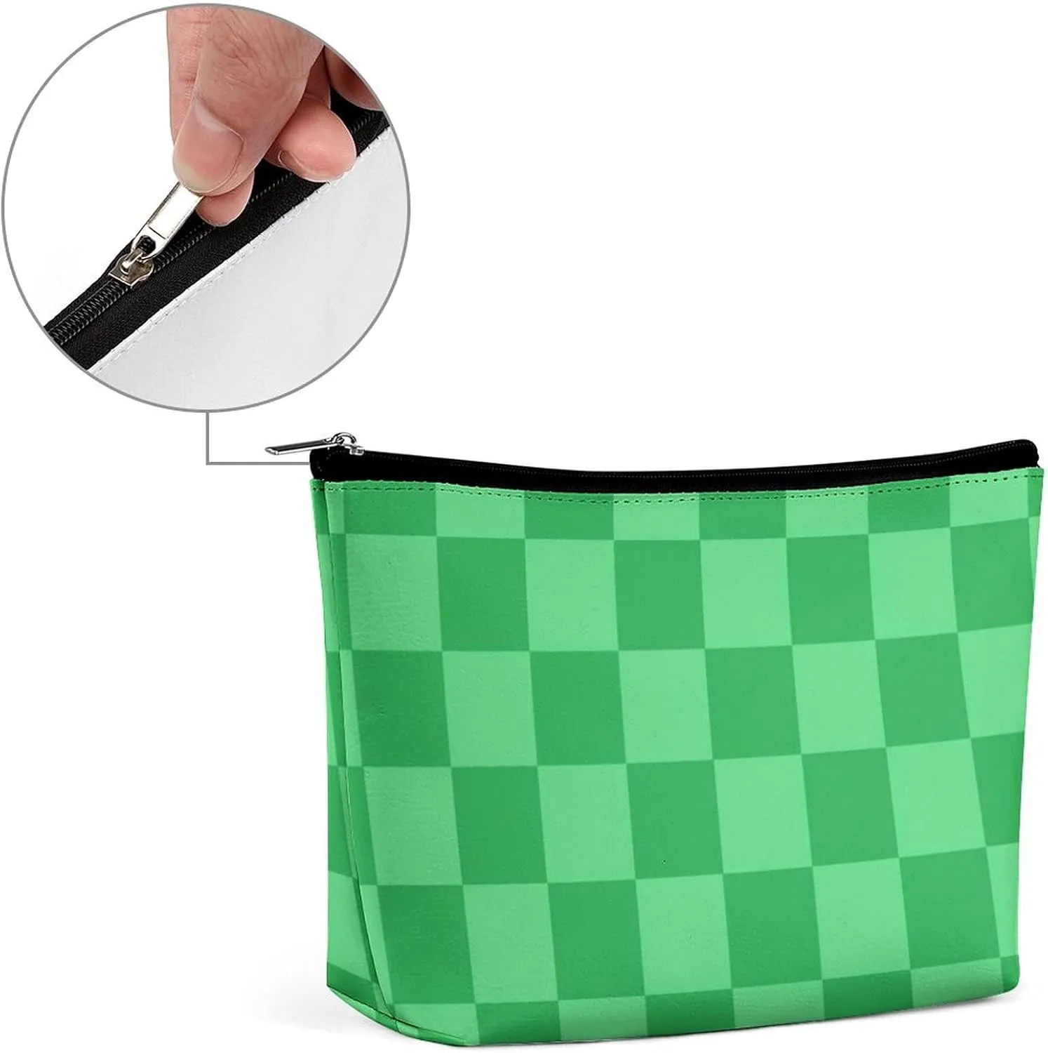 Elegant Makeup Bag, Green Checker Cosmetic Bag Large Capacity Pouch Portable Organizer for Men & Women