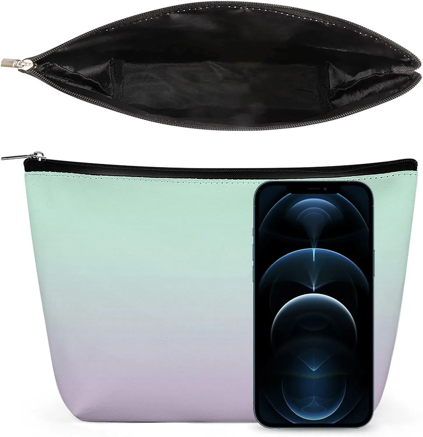 Elegant Makeup Bag, Mint and Lilac Gradient Ombre Cosmetic Bag Large Capacity Pouch Portable Organizer for Men & Women