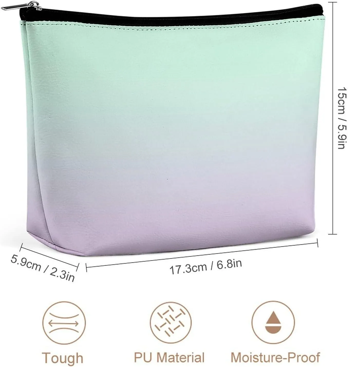 Elegant Makeup Bag, Mint and Lilac Gradient Ombre Cosmetic Bag Large Capacity Pouch Portable Organizer for Men & Women