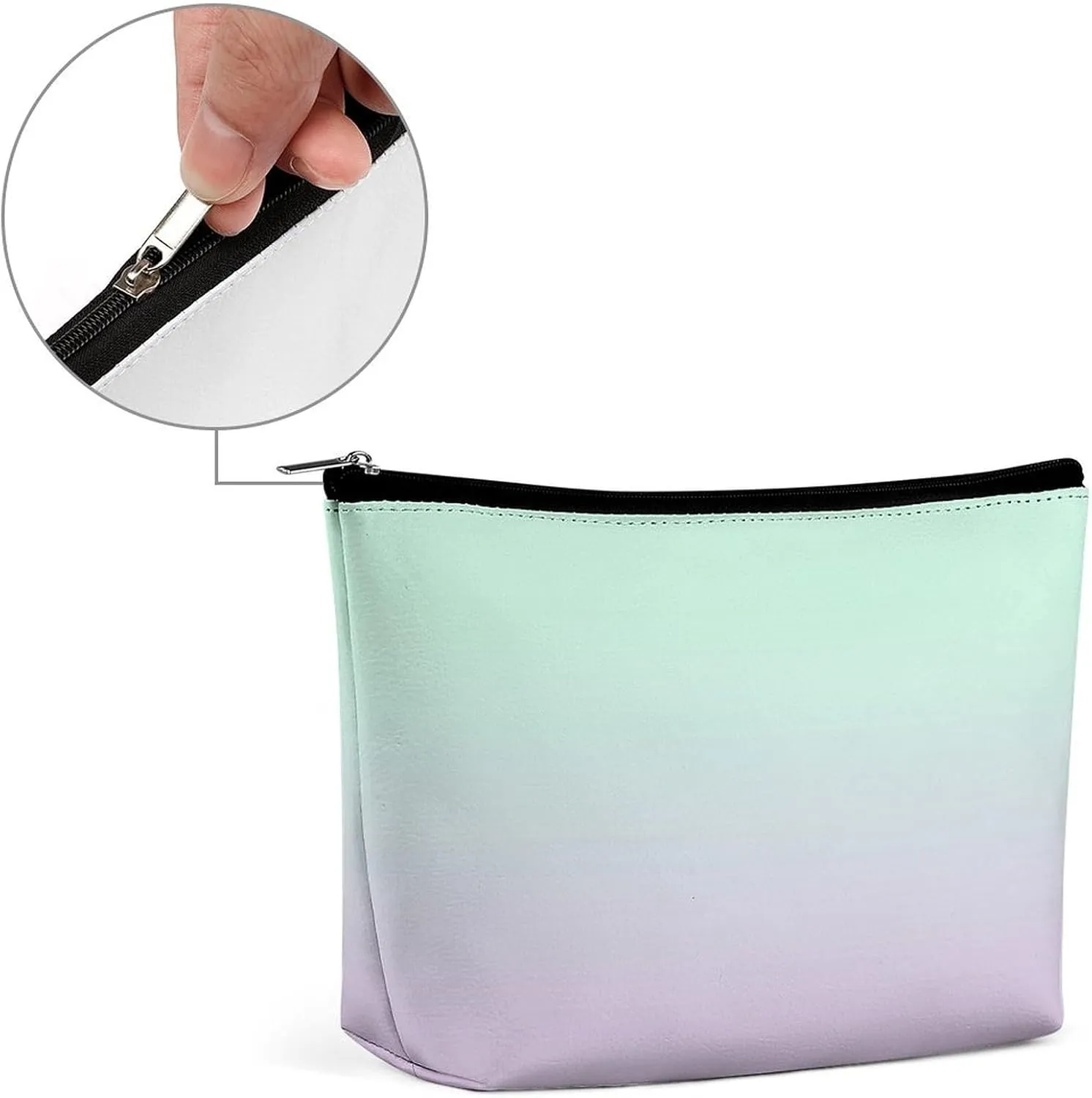 Elegant Makeup Bag, Mint and Lilac Gradient Ombre Cosmetic Bag Large Capacity Pouch Portable Organizer for Men & Women