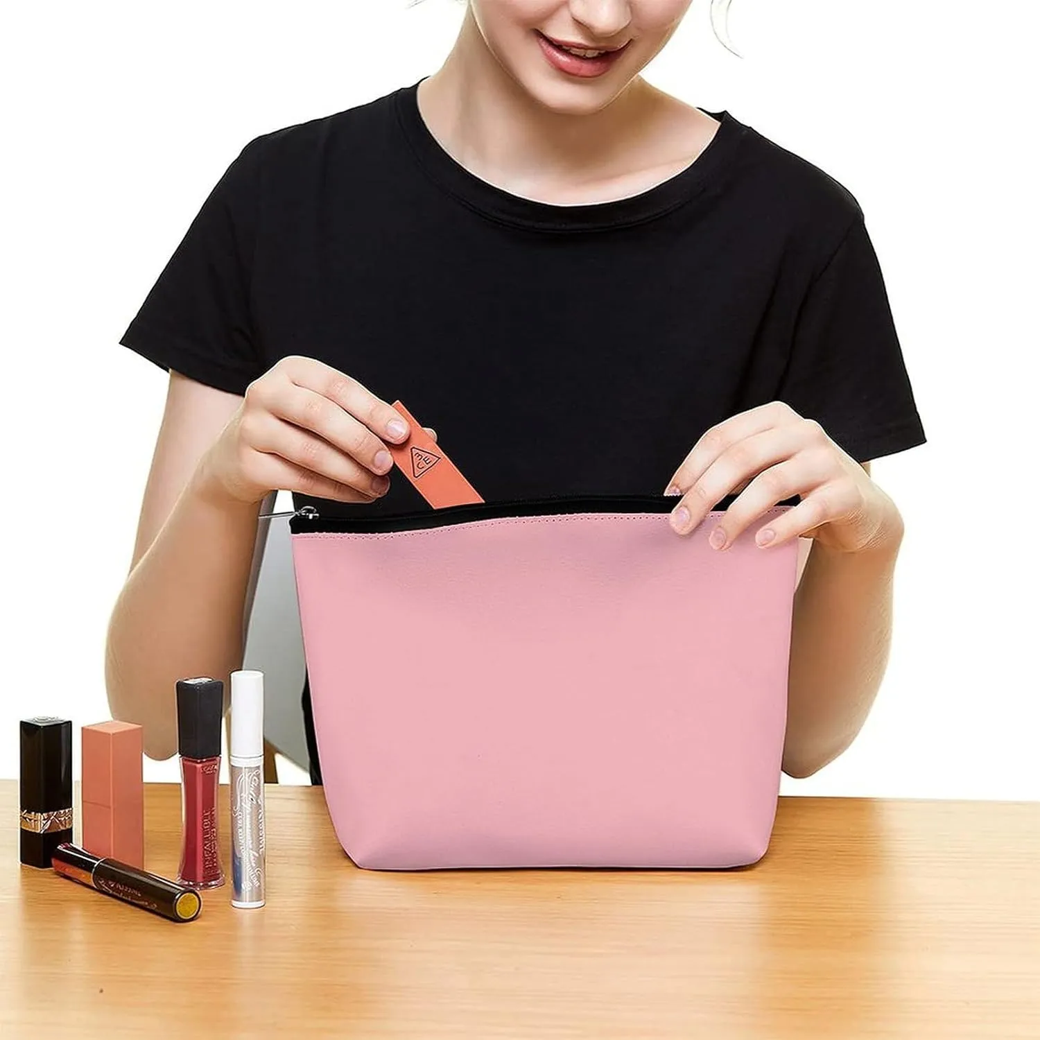 Elegant Makeup Bag, Trendy Blush Pink Solid Color Classic Elegant Cosmetic Bag Large Capacity Pouch Portable Organizer for Men & Women