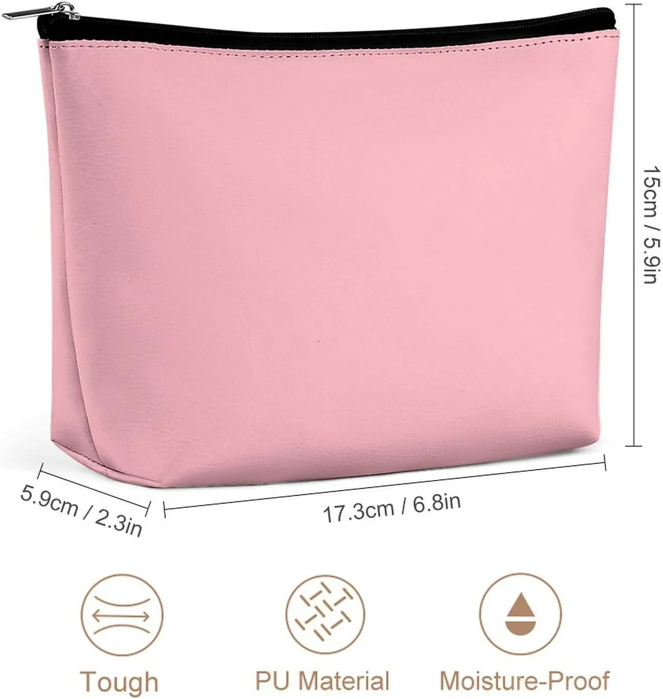 Elegant Makeup Bag, Trendy Blush Pink Solid Color Classic Elegant Cosmetic Bag Large Capacity Pouch Portable Organizer for Men & Women