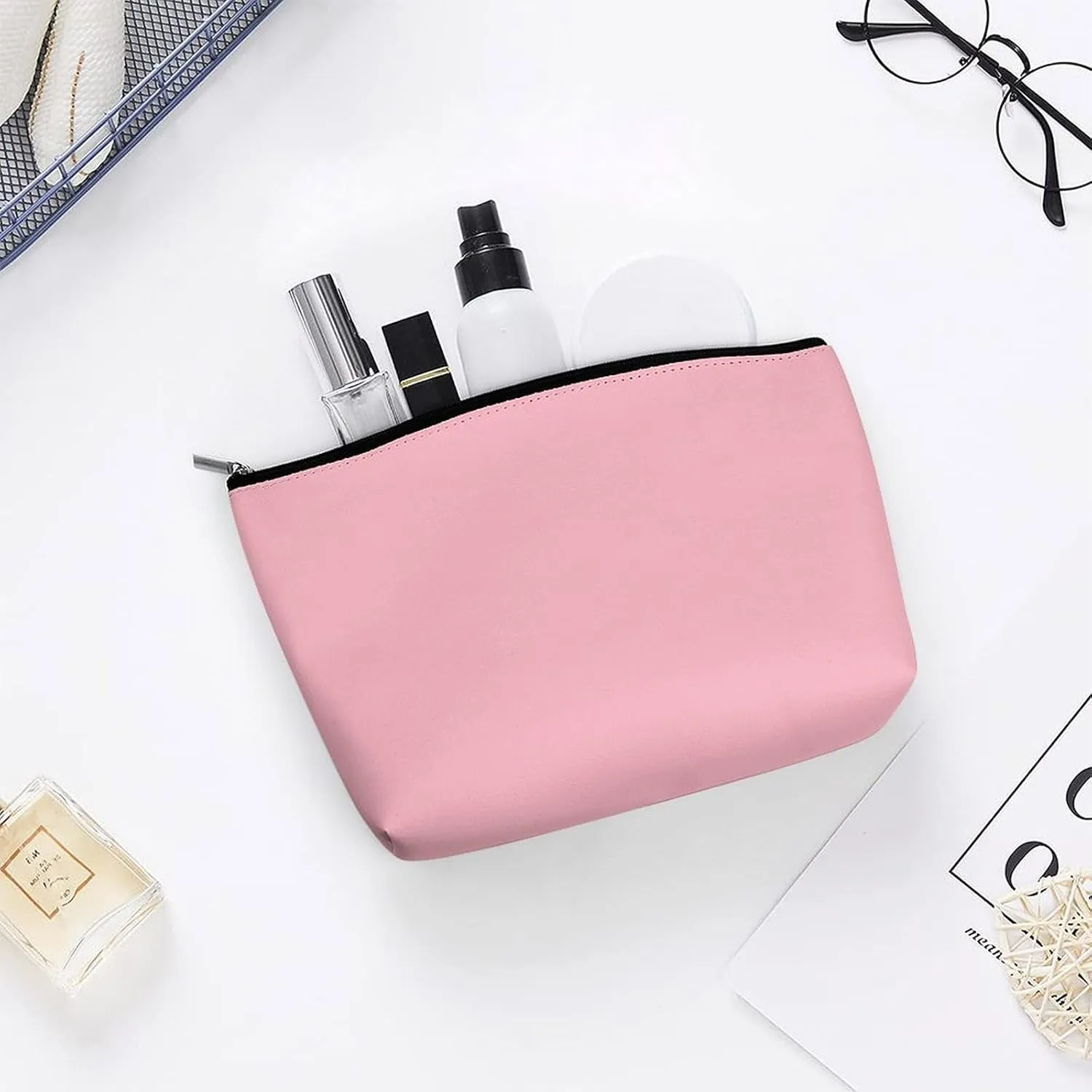 Elegant Makeup Bag, Trendy Blush Pink Solid Color Classic Elegant Cosmetic Bag Large Capacity Pouch Portable Organizer for Men & Women