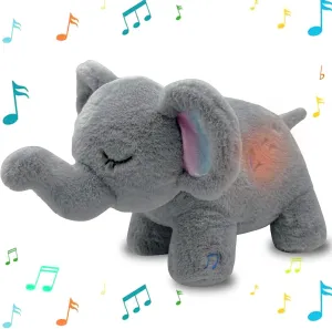 Elephant Breathing Stuffed Animal, Anxiety Relief Gray Elephant Sleeping Plush with Realistic Breathing Motion and Soothing Music Lights Portable Plushies Birthday Gifts for Adults Kids