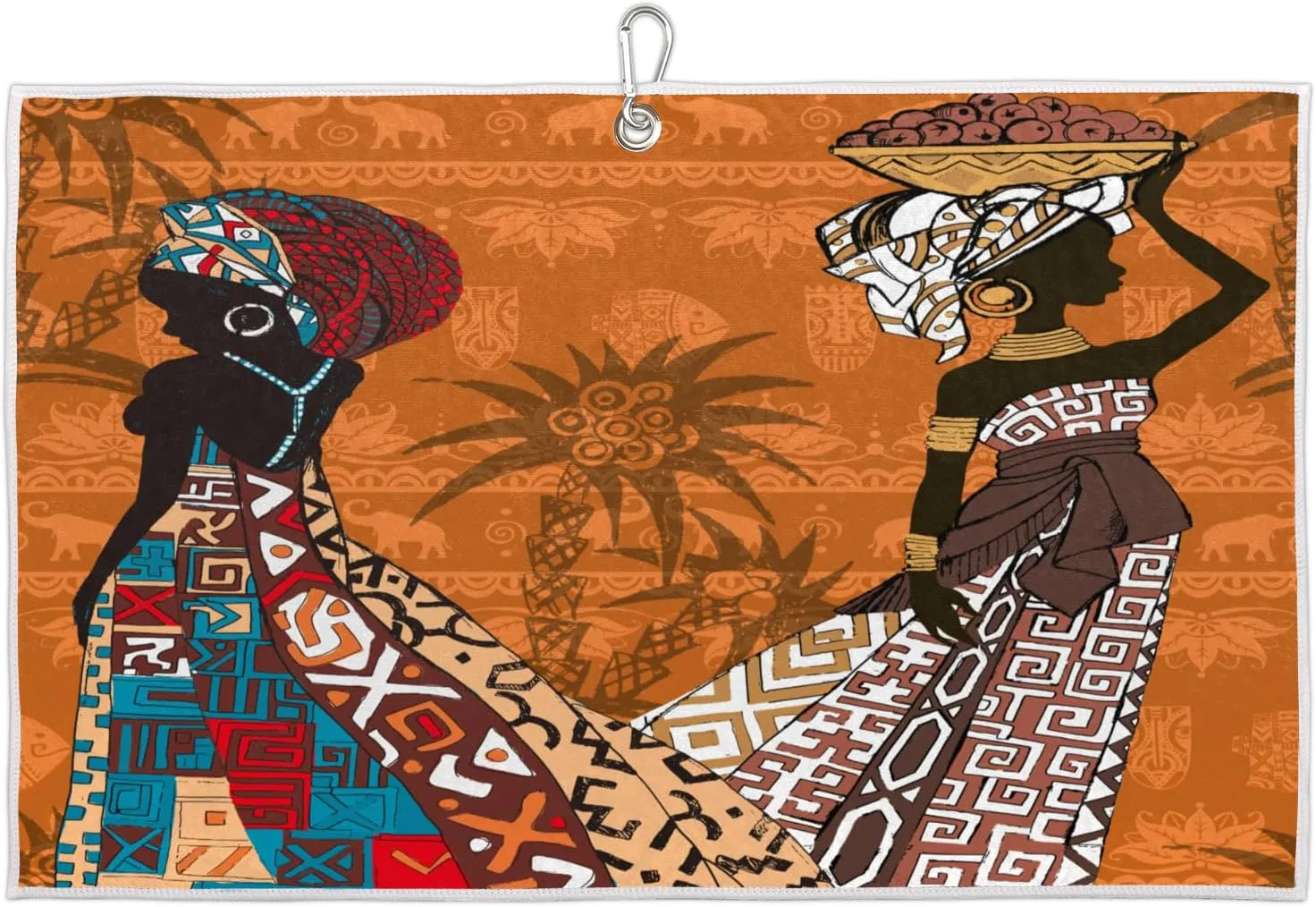 Elephants Coconut Trees Silhouettes Ladies Golf Towel with Heavy Duty Carabiner Ultra Absorbent Quick Dry Perfect for Cleaning Clubs Balls Gear Essential Golf Accessory for Men Women Kids