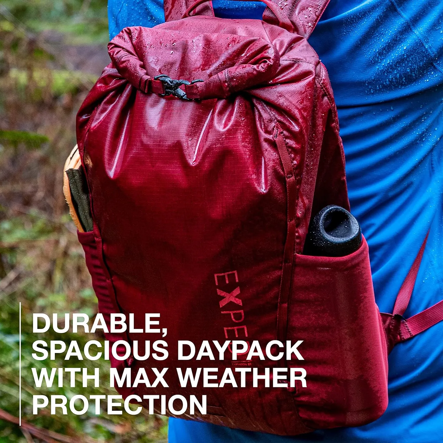 Exped Typhoon 25 Backpack - Waterproof Lightweight Multifunctional Roll-Top Travel Daypack with Compact Packed Size, Black, 25L