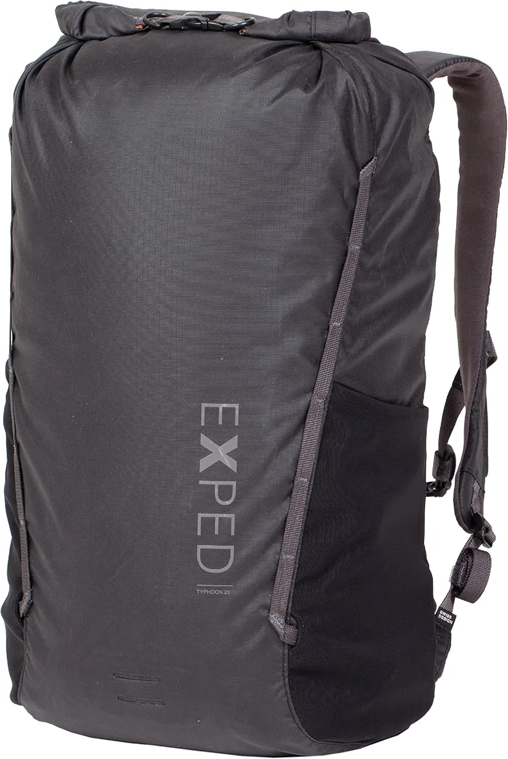 Exped Typhoon 25 Backpack - Waterproof Lightweight Multifunctional Roll-Top Travel Daypack with Compact Packed Size, Black, 25L
