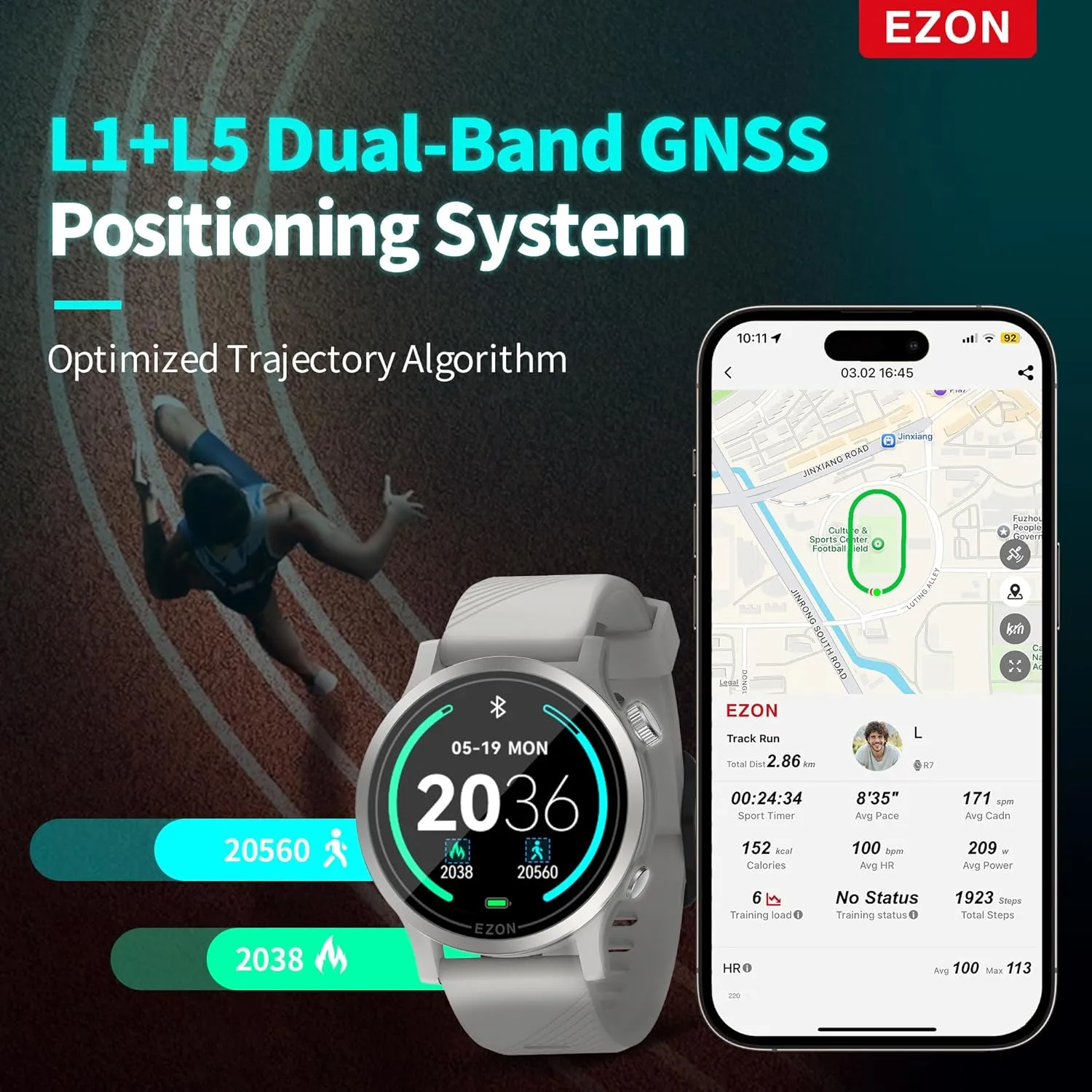 EZON R7 GPS Sports Watch,Dual-Band GNSS,Optical Heart Rate,20 Days Battery Life,Training & Fitness Assessment, Sleep Tracker,Lightweight Multisport Watch for Triathlon,Marathon,Running (Black)