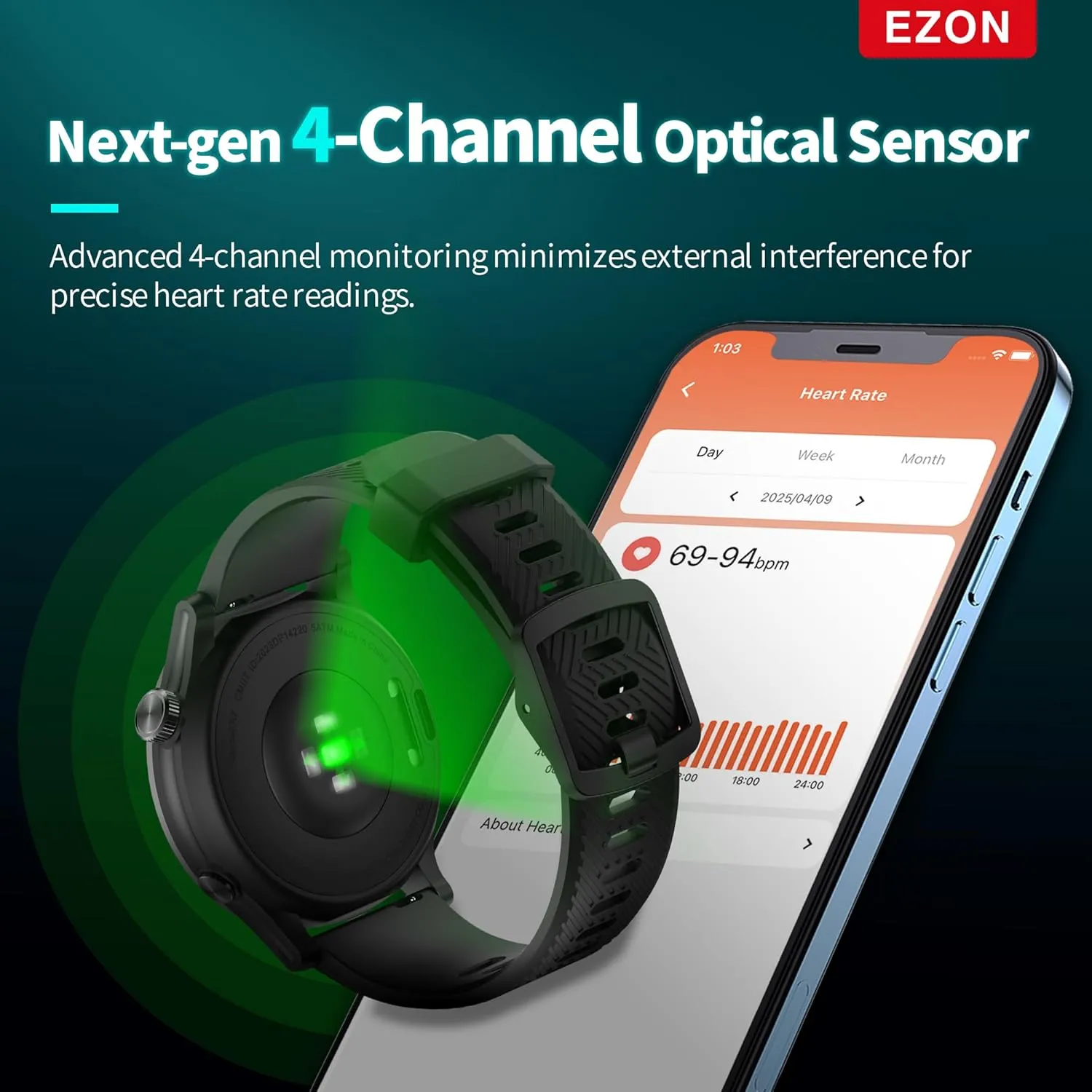 EZON R7 GPS Sports Watch,Dual-Band GNSS,Optical Heart Rate,20 Days Battery Life,Training & Fitness Assessment, Sleep Tracker,Lightweight Multisport Watch for Triathlon,Marathon,Running (Black)