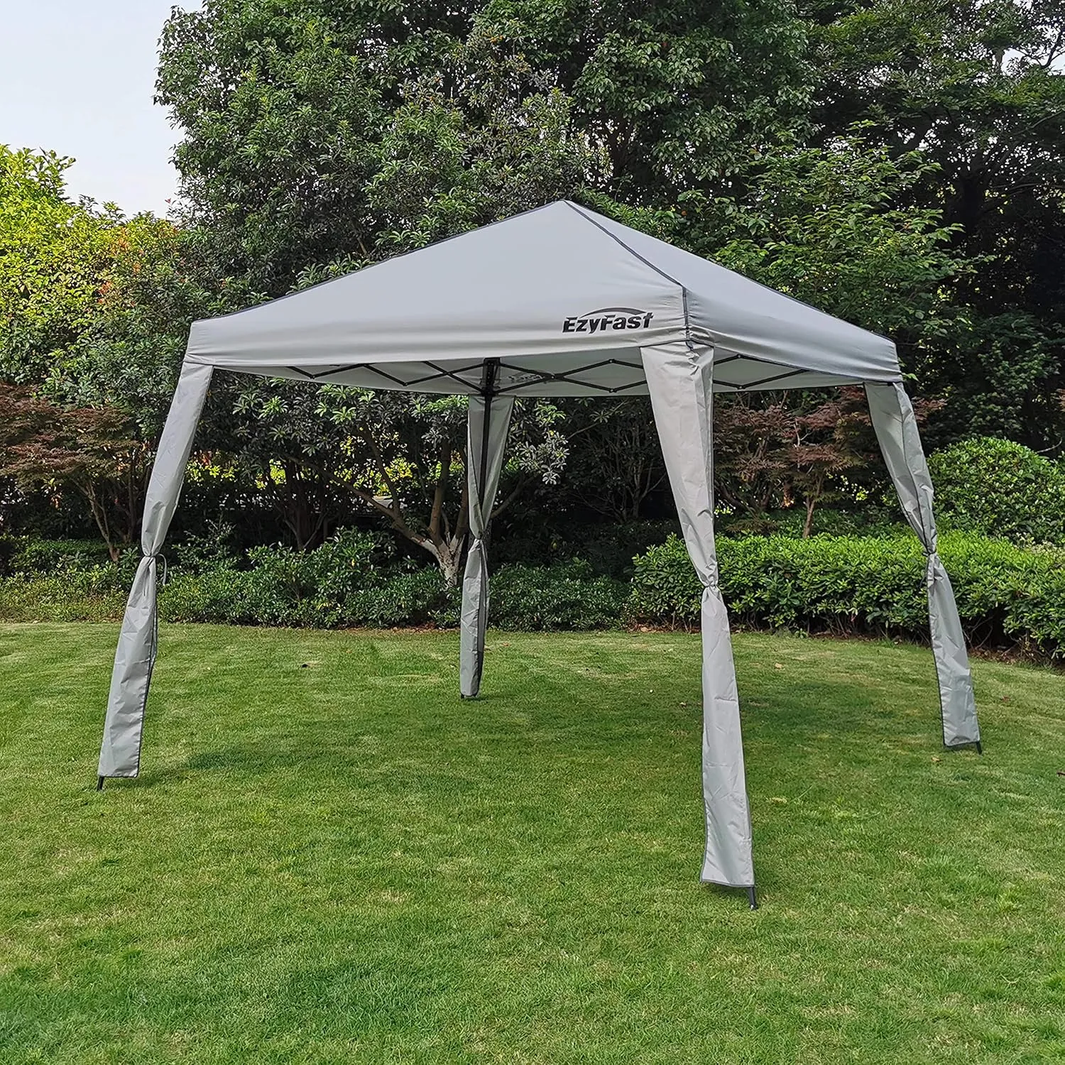 EzyFast Pop Up Canopy Tent, One Person Setup Slant Leg Portable Shelter Gazebo, Patented Design with Built-in Weight Bags, 10' x 10' Base / 8' x 8' Top A Khaki