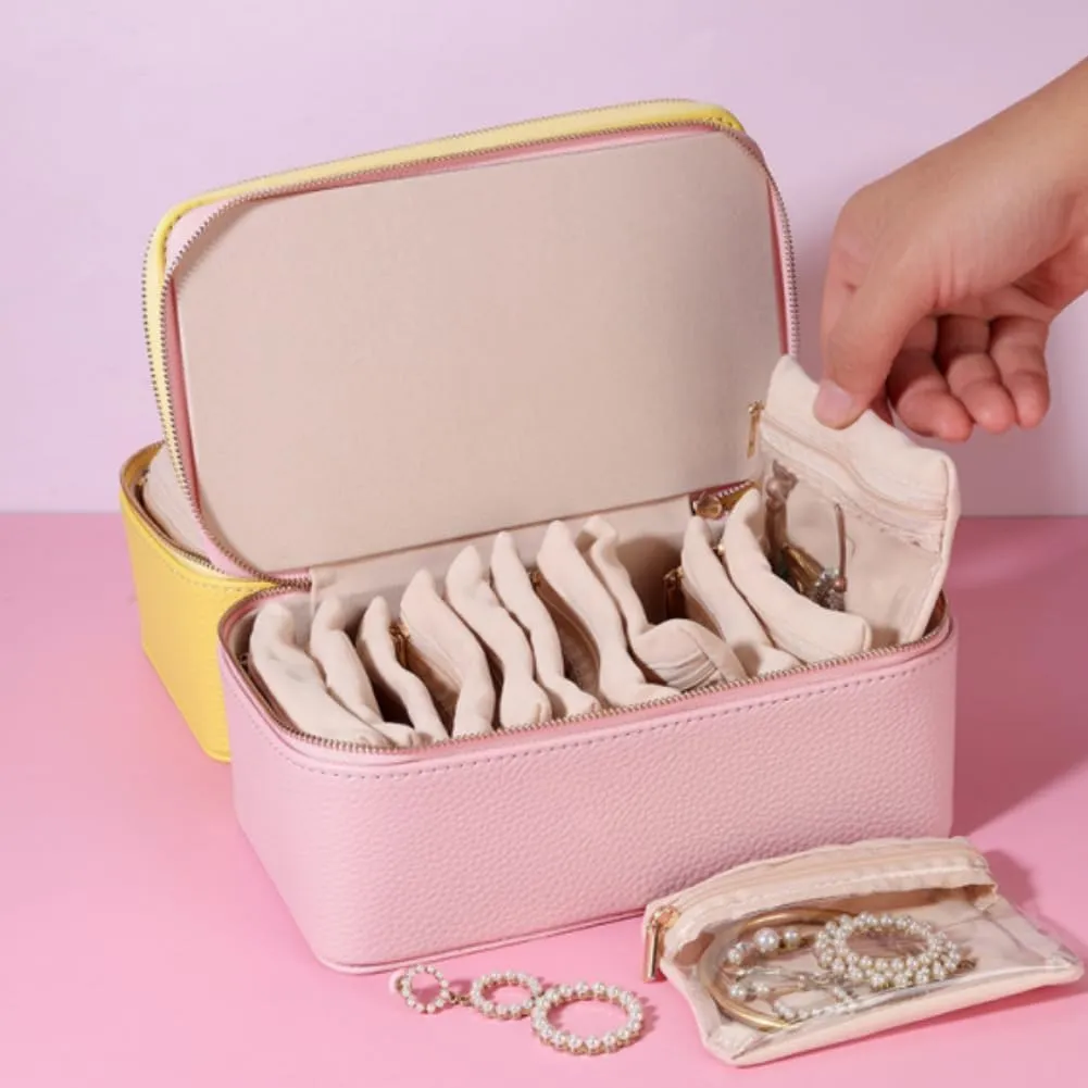 Familiarn Travel Jewelry Box With Small Pouches, Circulatne Travel Jewelry Box With 12 Small Pouches, Portable PU Leather Jewelry Organizer Box, Necklace and Bracelet Organizer (Dark Green)