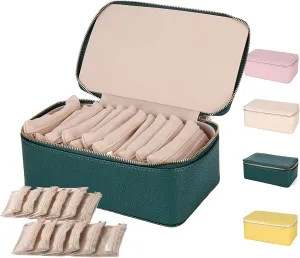 Familiarn Travel Jewelry Box With Small Pouches, Circulatne Travel Jewelry Box With 12 Small Pouches, Portable PU Leather Jewelry Organizer Box, Necklace and Bracelet Organizer (Dark Green)