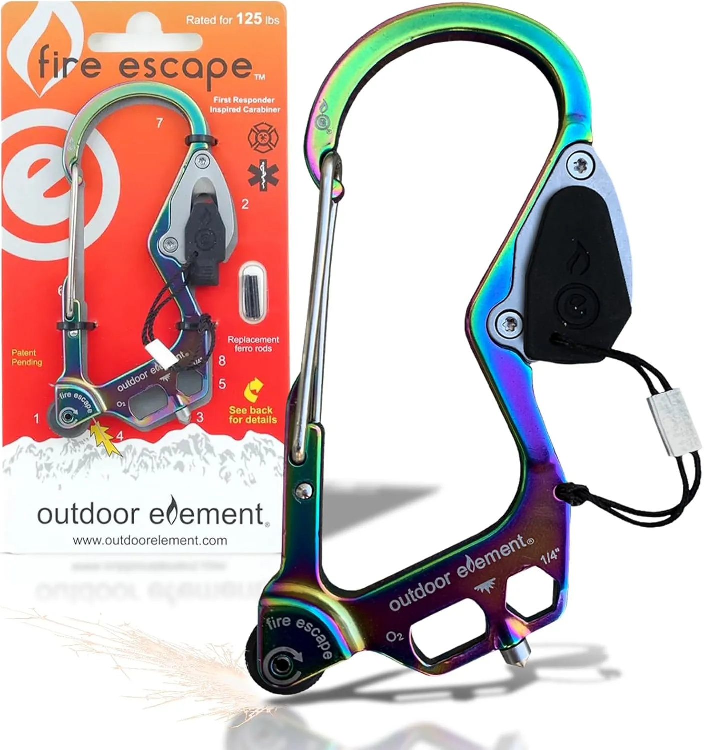 Fire Escape, Emergency Escape Tool, Seatbelt Cutter, Window Breaker, Multi Tool, Fire Starter, Carabiner, and Much More