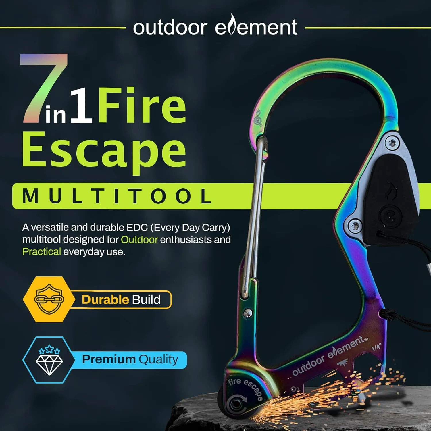Fire Escape, Emergency Escape Tool, Seatbelt Cutter, Window Breaker, Multi Tool, Fire Starter, Carabiner, and Much More
