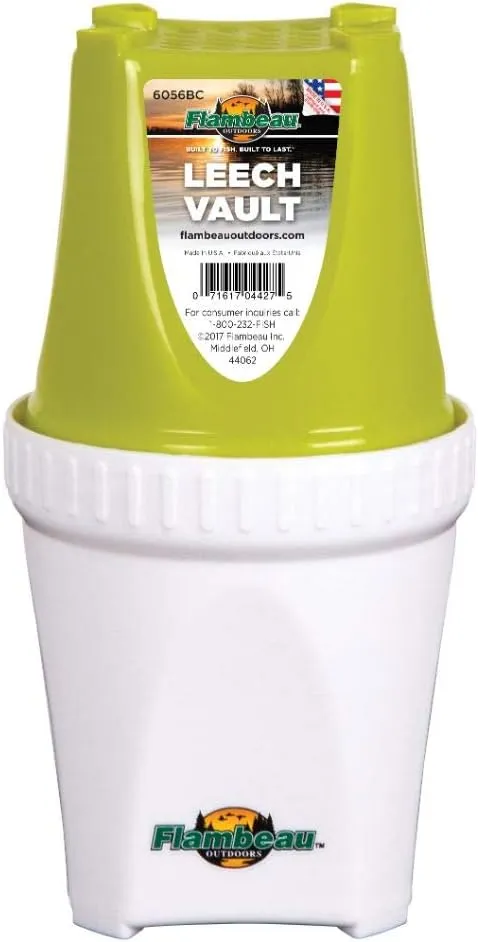 Flambeau Outdoors 6056BC Mini Bait and Leech Vault, Locking Live Fishing Bait Storage, Lime Green/White