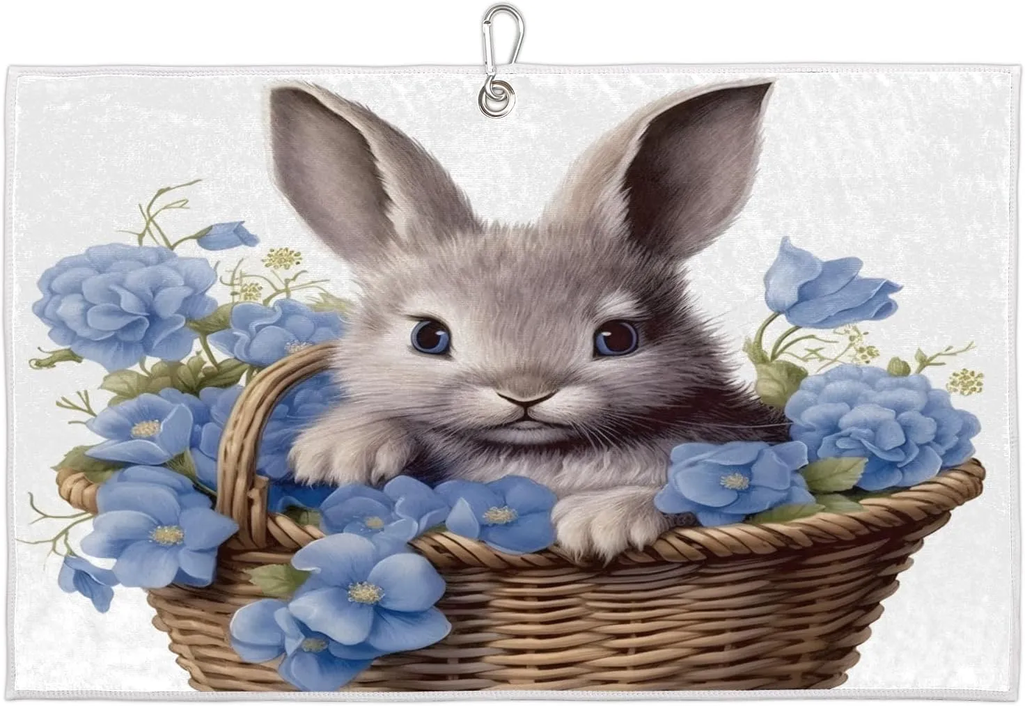 Flower Basket Rabbit Golf Towel with Heavy Duty Carabiner Ultra Absorbent Quick Dry Perfect for Cleaning Clubs Balls Gear Essential Golf Accessory for Men Women Kids