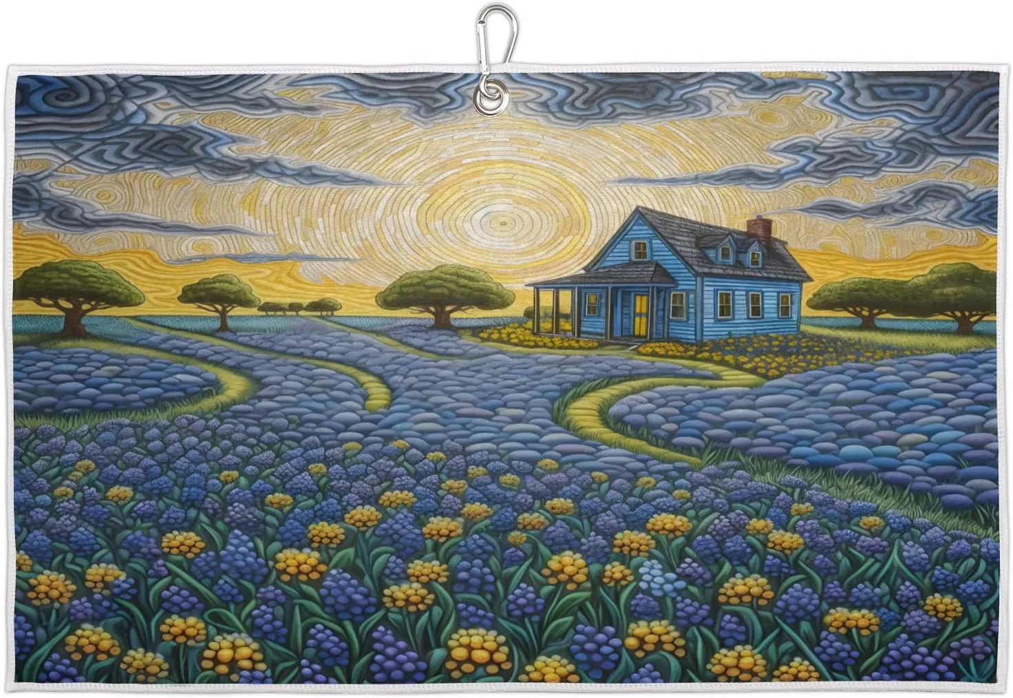 Flower Field House Golf Towel with Heavy Duty Carabiner Ultra Absorbent Quick Dry Perfect for Cleaning Clubs Balls Gear Essential Golf Accessory for Men Women Kids