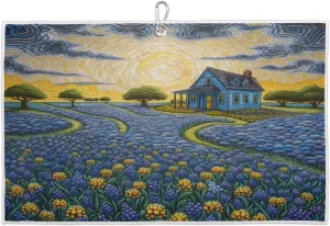 Flower Field House Golf Towel with Heavy Duty Carabiner Ultra Absorbent Quick Dry Perfect for Cleaning Clubs Balls Gear Essential Golf Accessory for Men Women Kids