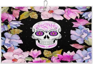 Flower Skull Stars Golf Towel with Heavy Duty Carabiner Clip Quick Dry Ultra Absorbent Club Ball Cleaning Towel Golf Accessories for Men Women
