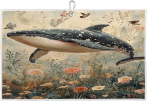 Flower Whale Golf Towel with Heavy Duty Carabiner Ultra Absorbent Quick Dry Perfect for Cleaning Clubs Balls Gear Essential Golf Accessory for Men Women Kids