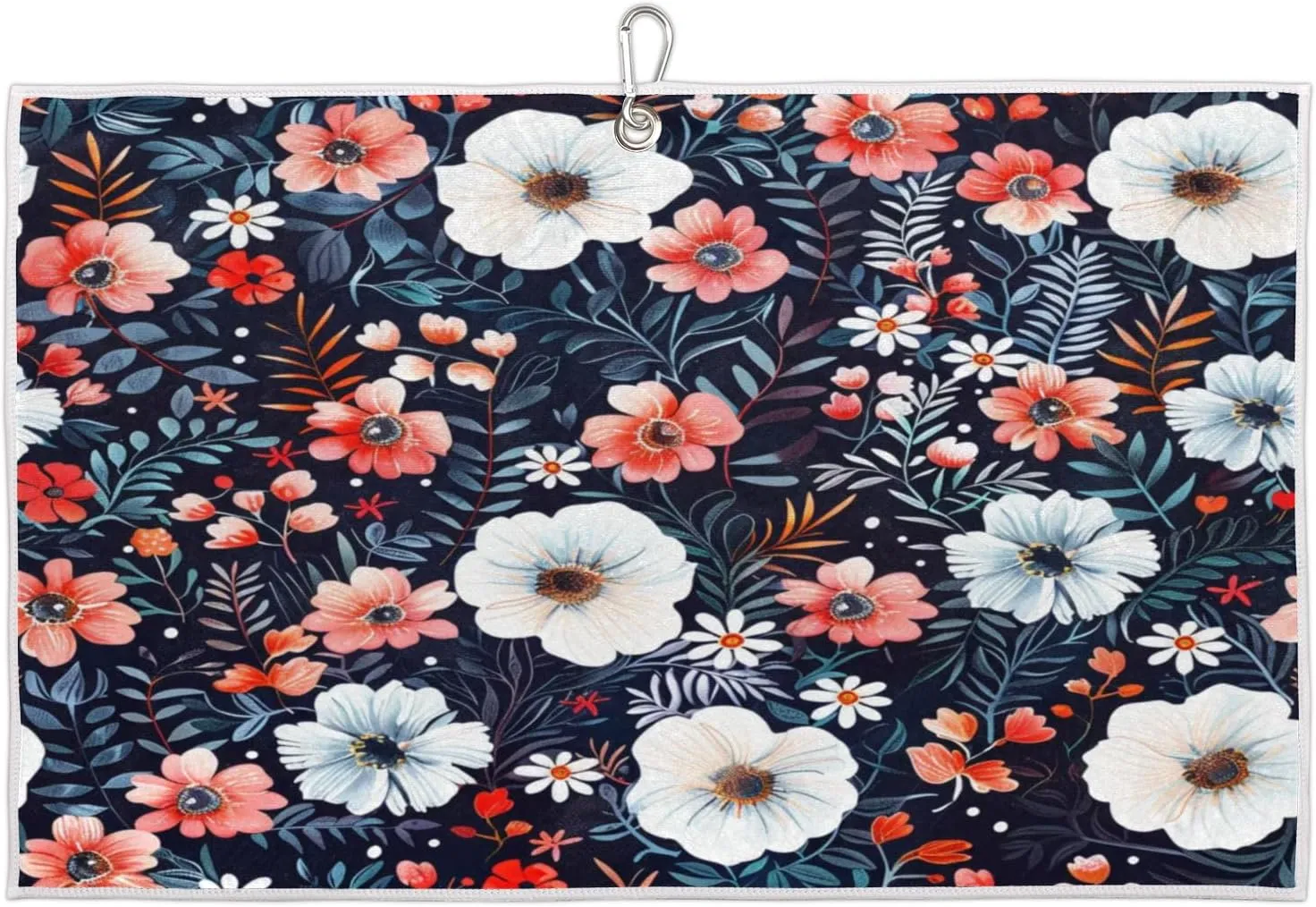 Flowering Foliage Plant Golf Towel with Heavy Duty Carabiner Clip Quick Dry Ultra Absorbent Club Ball Cleaning Towel Golf Accessories for Men Women