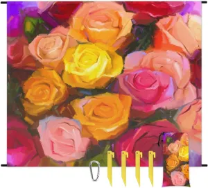 Flowers Rose Beach Blanket Waterproof Sandproof 68"x59" Large Beach Mat Lightweight Outdoor Picnic Blanket with 4 Stakes & 4 Corner Pockets for Travel Camping Hiking