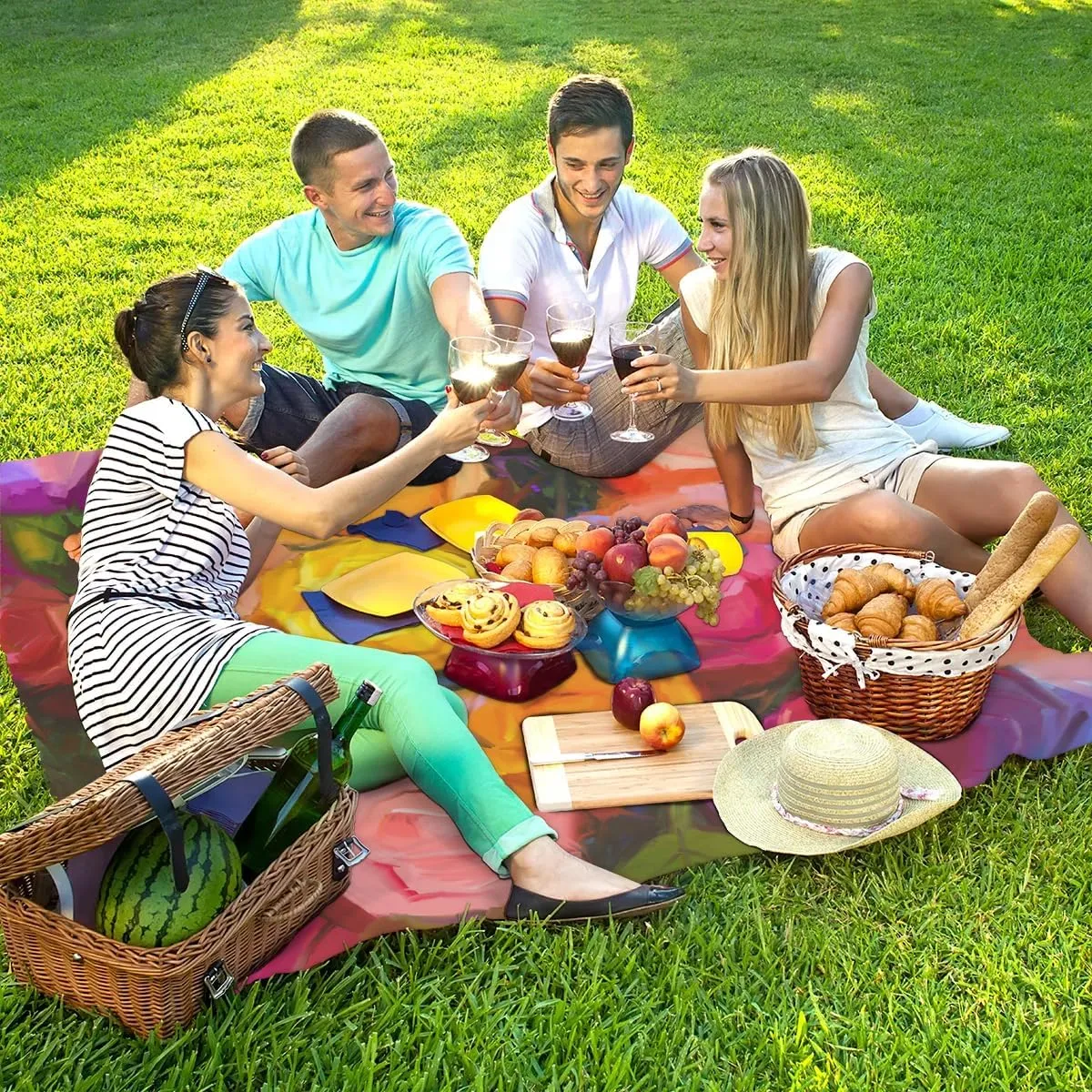 Flowers Rose Beach Blanket Waterproof Sandproof 68"x59" Large Beach Mat Lightweight Outdoor Picnic Blanket with 4 Stakes & 4 Corner Pockets for Travel Camping Hiking