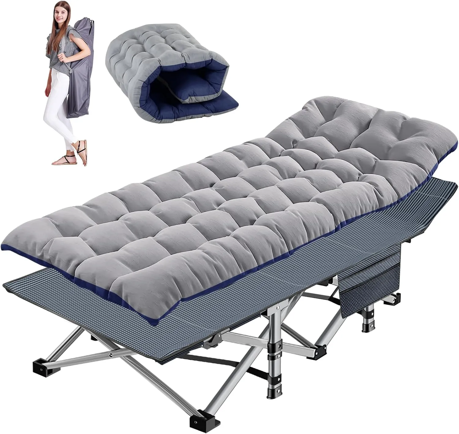 Folding Camping Cot, Folding Cot Camping Cots for Adults, Portable Sleeping Cot with Mattress Foldable Outdoor Bed Camp Cots Guest Bed with Carry Bag for Home, Office & Outdoor Use