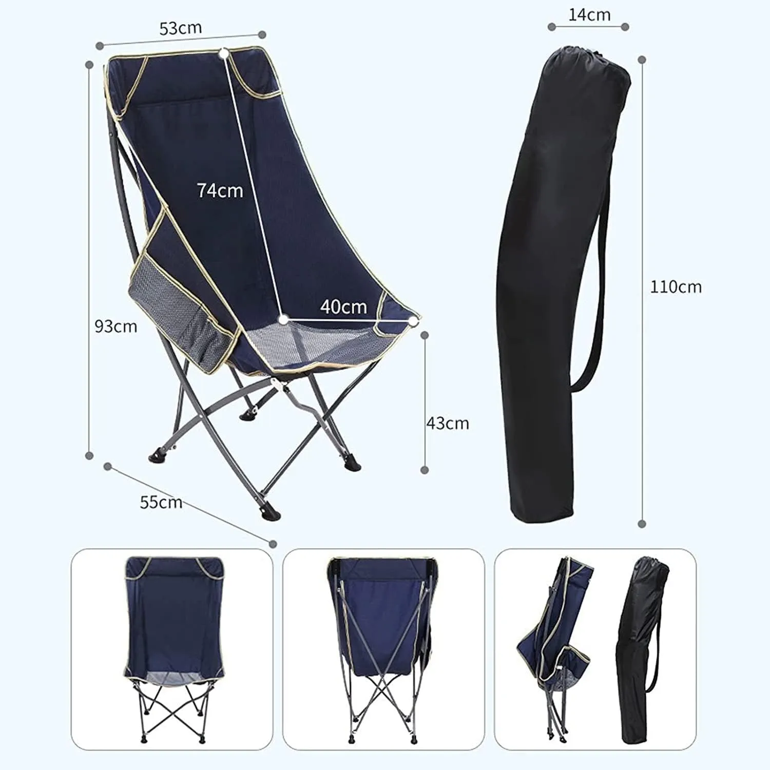 Folding Chairs Ultralight Folding Camping Chair with Backrest Leisure Beach Seat with Mesh External Hanging Bag Portable Backpack Chair Portable Camping Chair(Color:A)