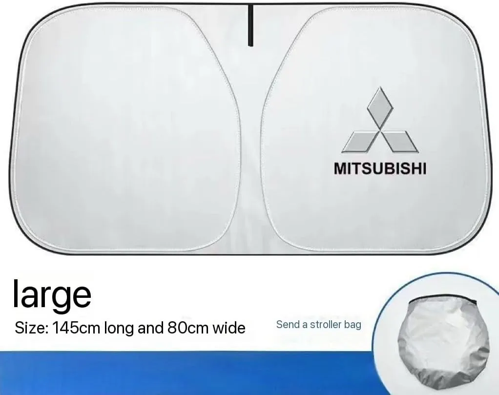 for Mitsubishi,Car Windshield Sun Shade Foldable Automotive Visor Blocks UV Rays/Heat Keep Interior Cool Sun Screen with Logo Emblem Summer Accessories,L