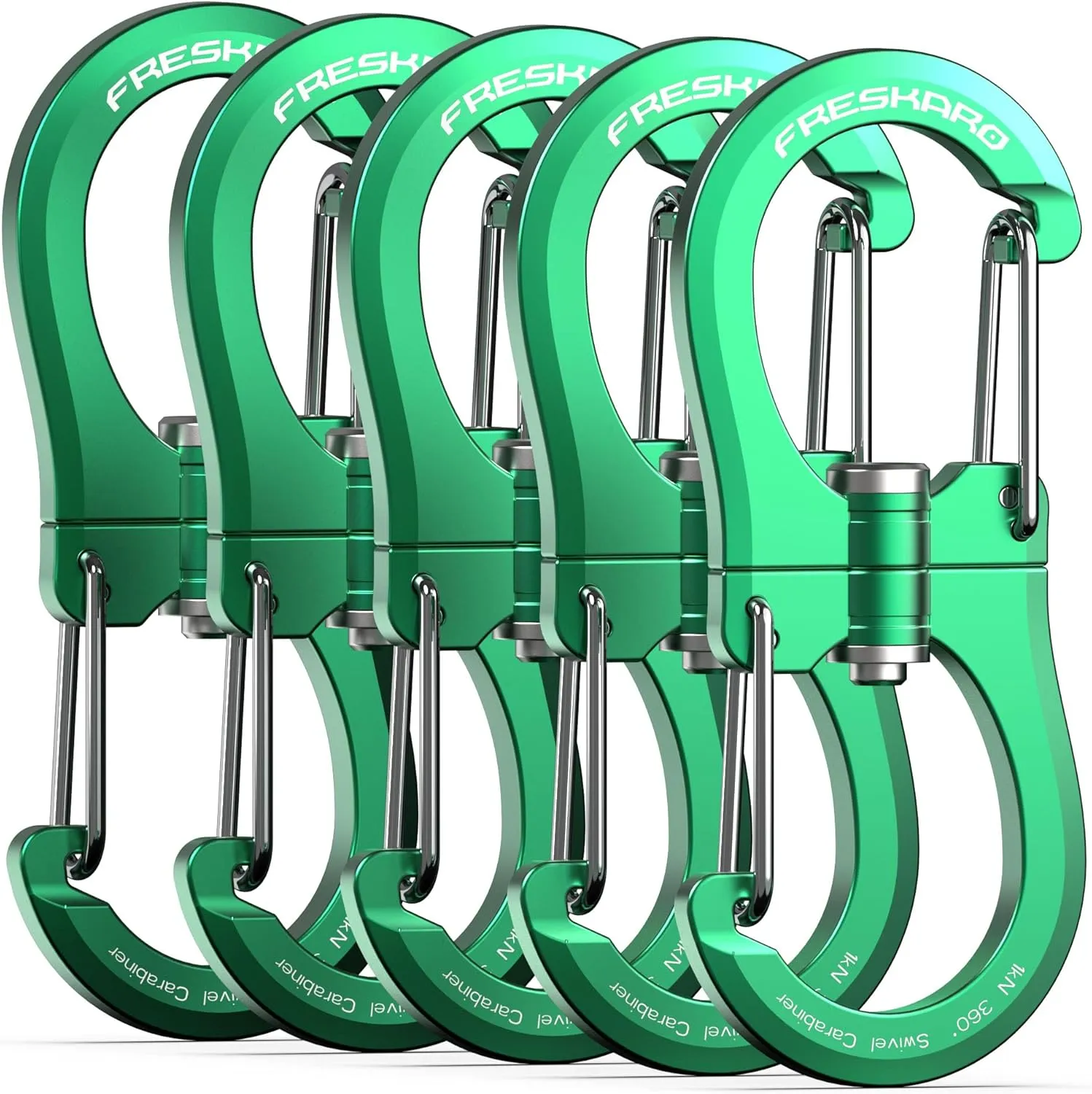FresKaro 1kN Double-Ended Wiregate Carabiner Clip, Patented Design, Reversable 360 Spin, Lightweight Utility Hook for Hiking, Camping, Fishing, Birdfeeders, Keychain, Not for Climbing, Multi-Colours