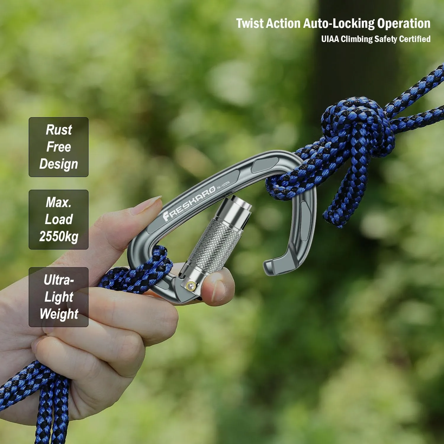 FresKaro 4inches 25kN-5621lbs Climbing Carabiners, UIAA CE Certified, Twist Auto Locking, Made of 7075 Aluminium, Lightweight, Rust Proof, for Mountaineering, Rappelling etc., Multi-Colors