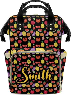 Fruit Pattern Strawberry Black Mummy Bags Custom Personalized with Name Diaper Bags Backpack Nappy Bag Gifts