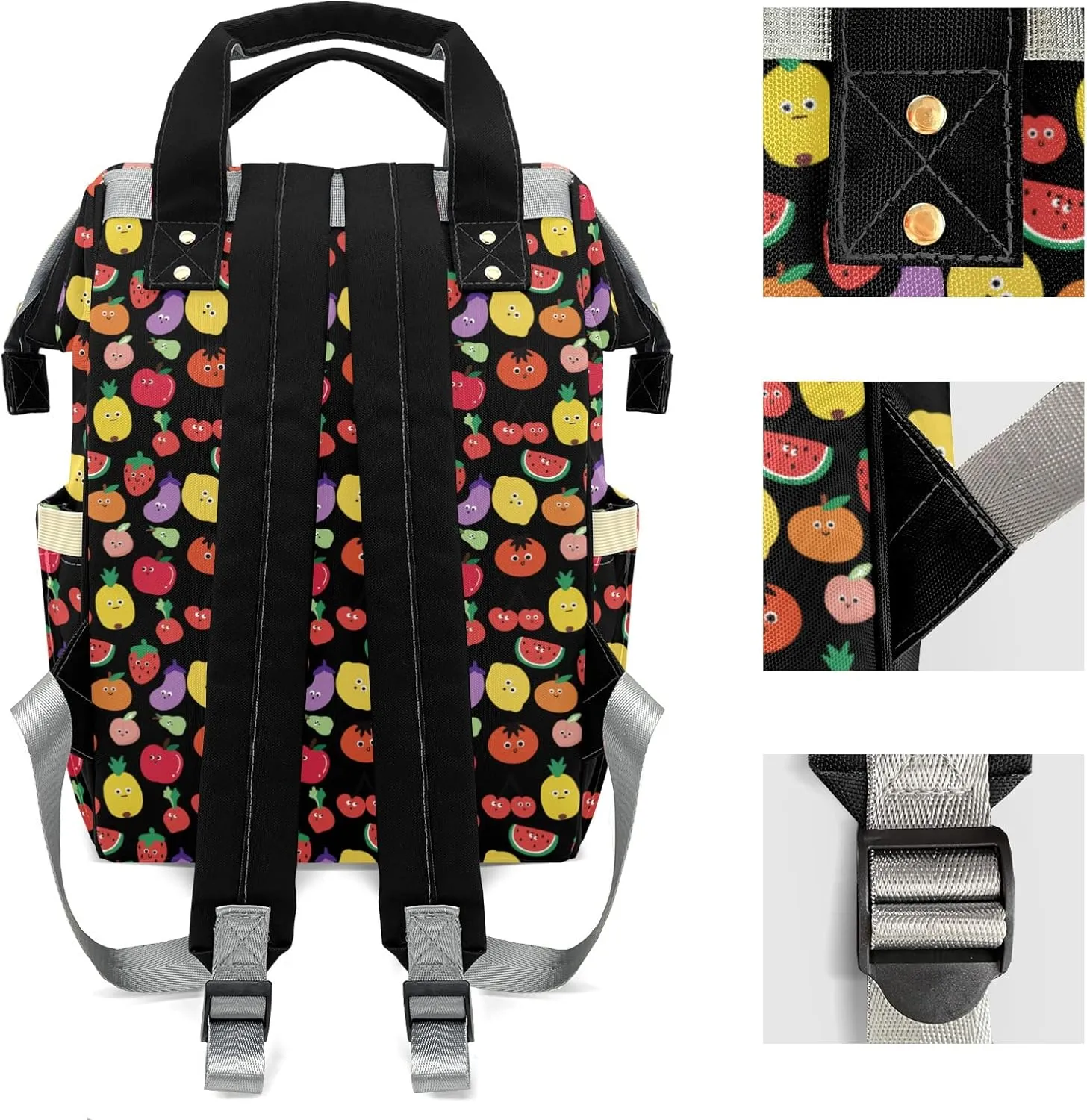 Fruit Pattern Strawberry Black Mummy Bags Custom Personalized with Name Diaper Bags Backpack Nappy Bag Gifts
