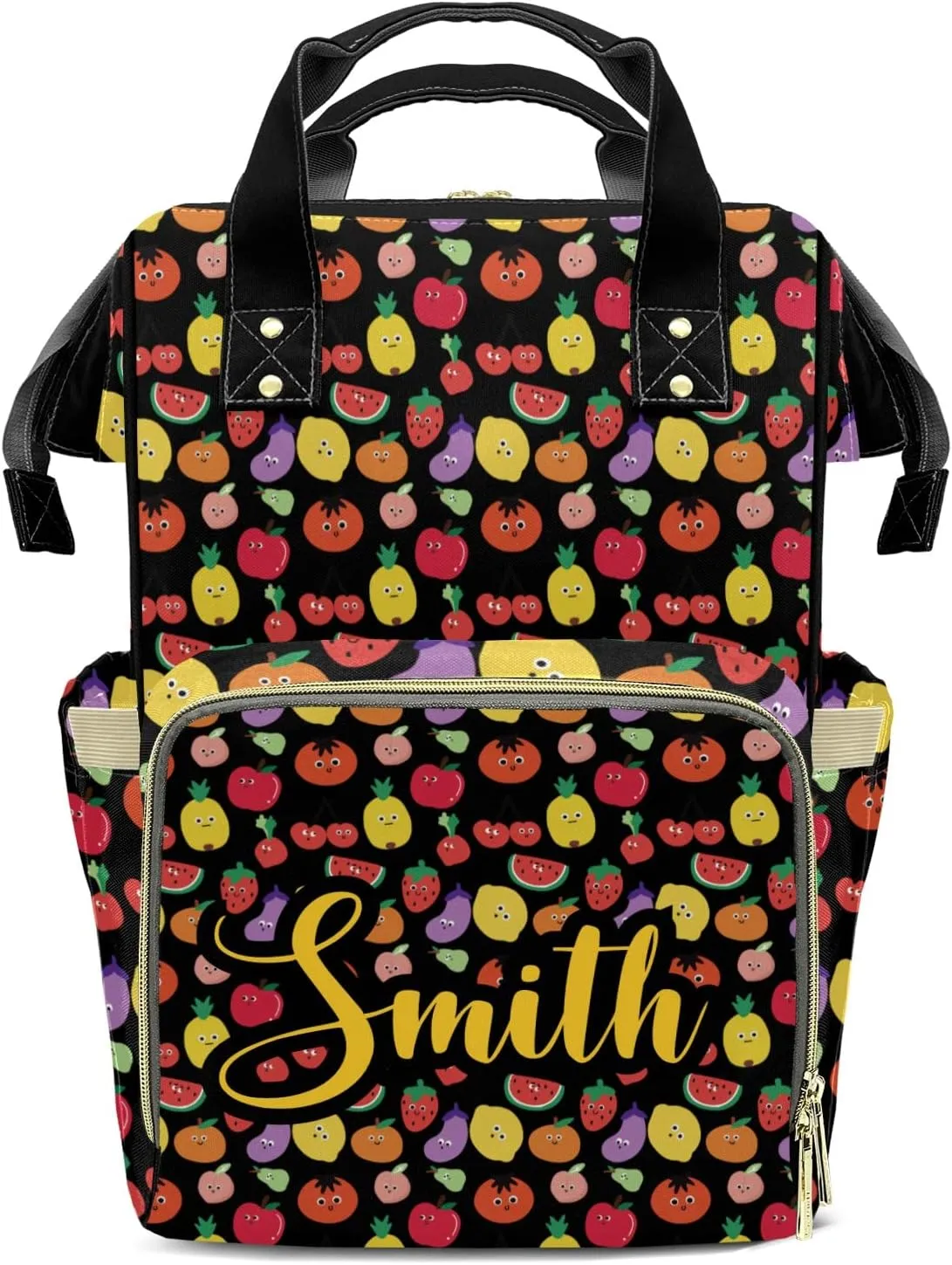 Fruit Pattern Strawberry Black Mummy Bags Custom Personalized with Name Diaper Bags Backpack Nappy Bag Gifts