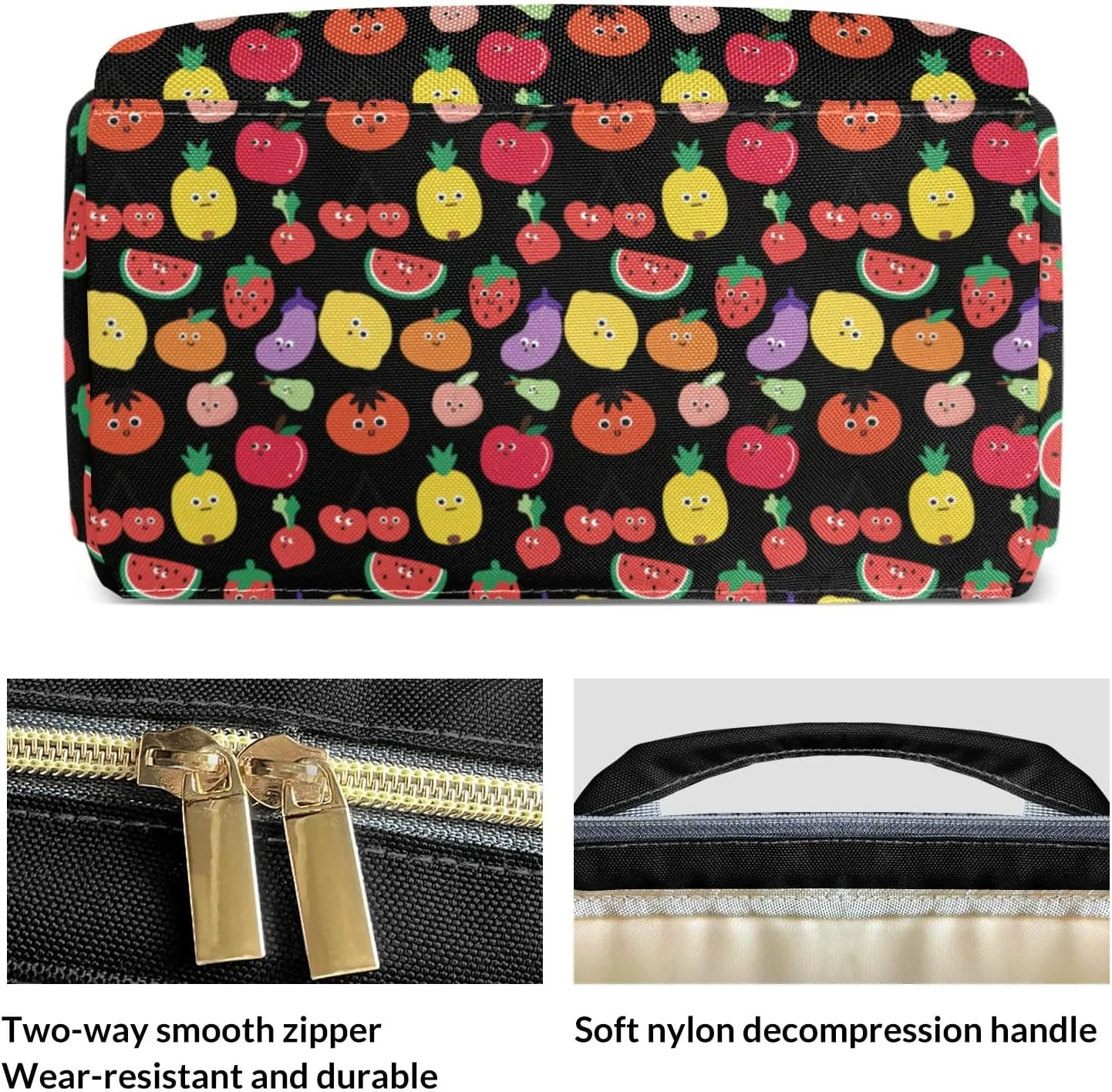 Fruit Pattern Strawberry Black Mummy Bags Custom Personalized with Name Diaper Bags Backpack Nappy Bag Gifts