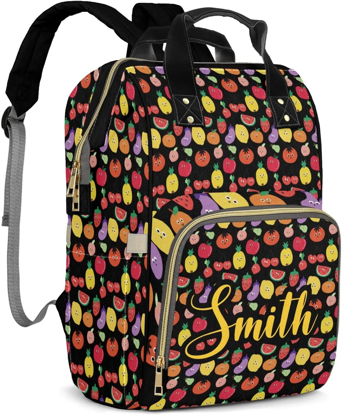 Fruit Pattern Strawberry Black Mummy Bags Custom Personalized with Name Diaper Bags Backpack Nappy Bag Gifts
