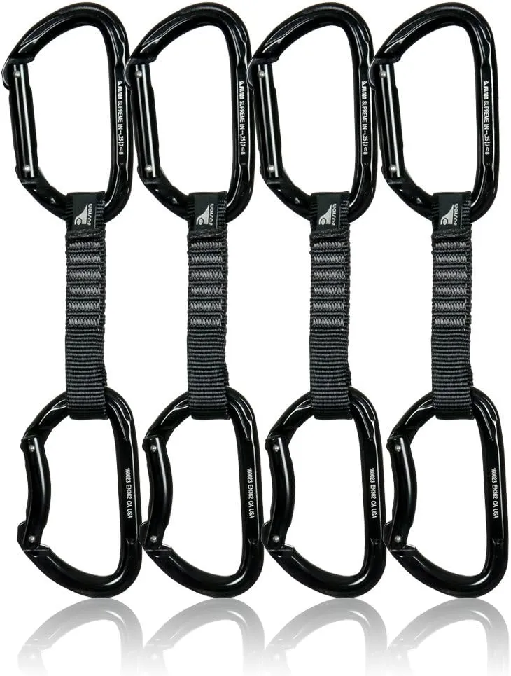 Fusion Climb 4-Pack 12cm Tactical Military Rescue Quickdraw Set with Vapor Straight Gate Black/Vapor Bent Gate Black Carabiners
