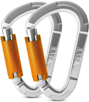 FVW Auto Locking Rock Climbing Carabiner Clips,Professional 25KN (5620 lbs) Heavy Duty Caribeaners for Rappelling Swing Rescue & Gym etc, Large D-Shaped Carabiners