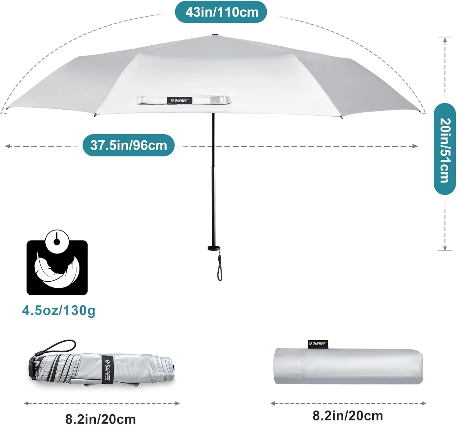G4Free Travel Umbrella Compact Ultralight UPF 50  UV Carbon Fiber Super Slim Small Mini Protection Umbrella