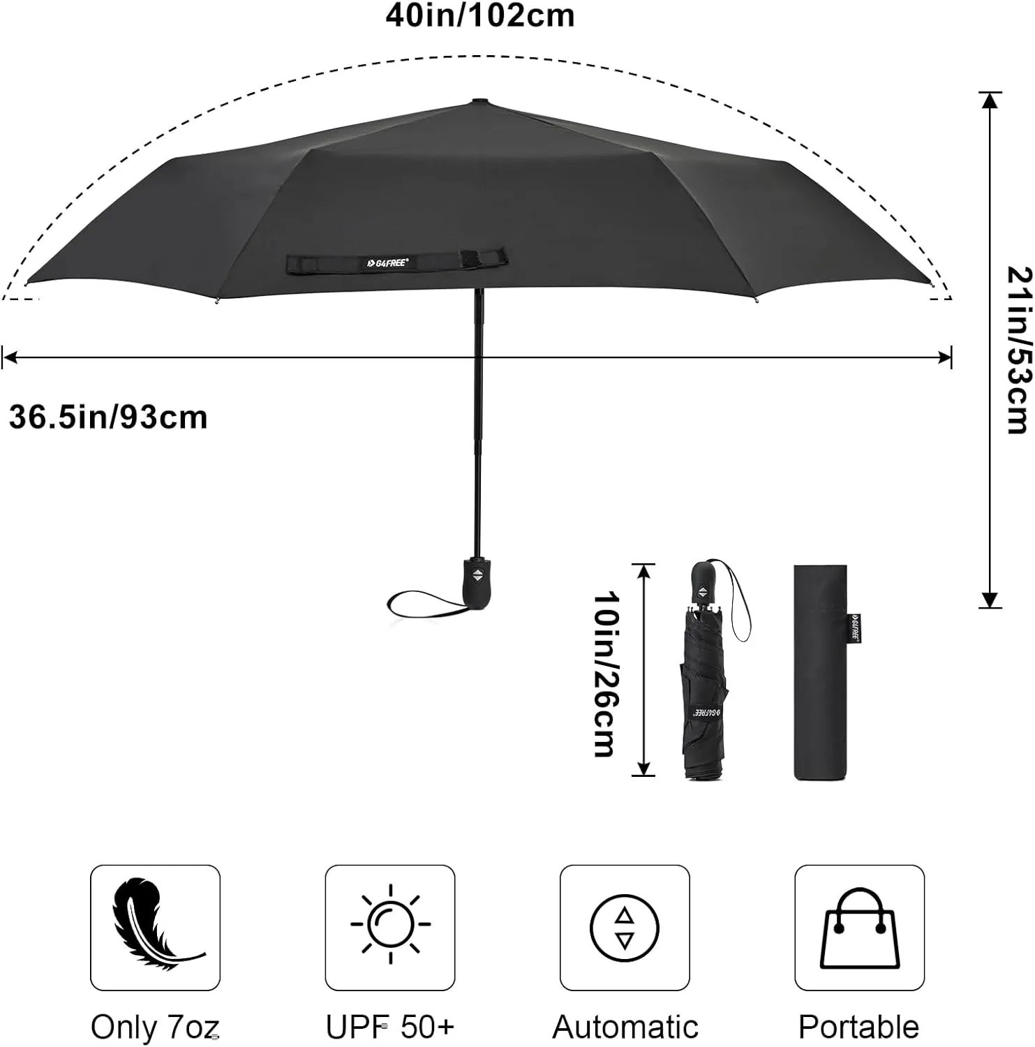 G4Free Travel Umbrella Ultralight UPF 50  UV Protection Compact Umbrella Super Slim Small Mini Automatic Open and Close