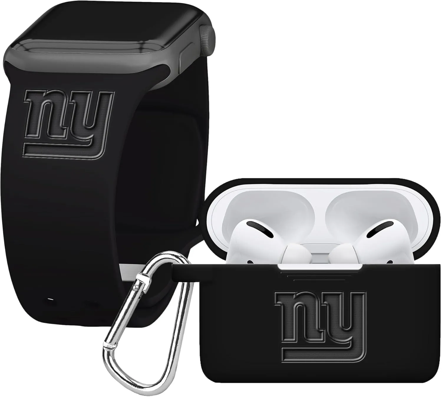 GAME TIME New York Giants Engraved Silicone Combo Package Compatible with Apple Watch and Airpods Pro Battery Case (42/44mm Black/Black)