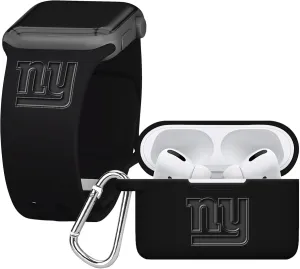 GAME TIME New York Giants Engraved Silicone Combo Package Compatible with Apple Watch and Airpods Pro Battery Case (42/44mm Black/Black)